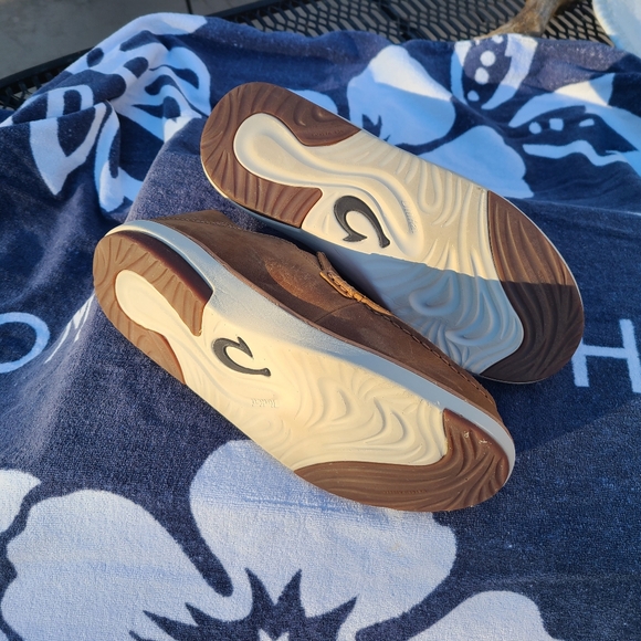 Men's Olukai Kalia Tan Leather Slip-OnShoe Collapsible Heel - Picture 8 of 10